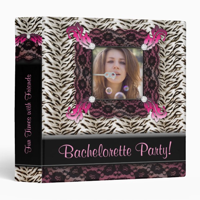 Bachelorette Photo Binder Album Zebra Lace Pink (Front/Spine)