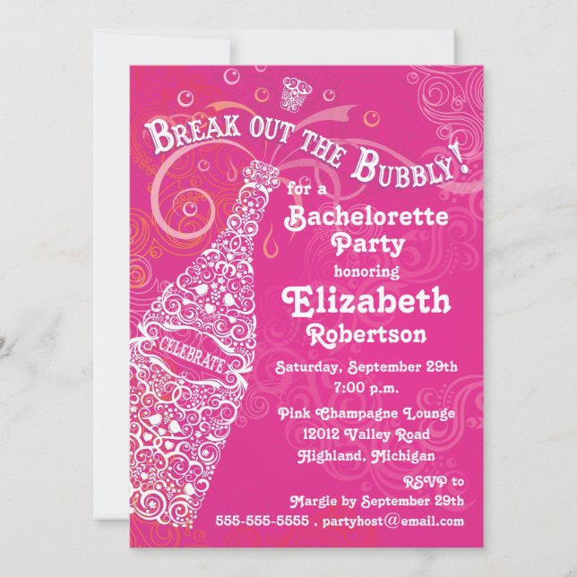 Bachelorette Pink Champagne Invitation (Front)