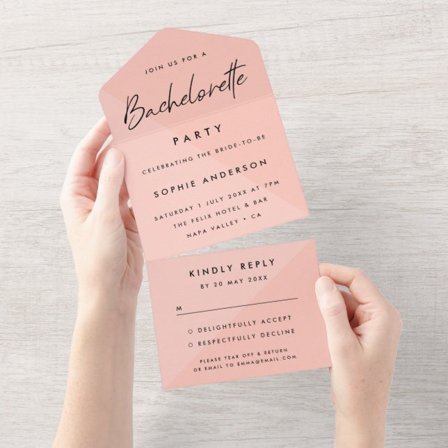 Bachelorette Pink | Modern Minimalist Party RSVP All In One Invitation (Tearaway)