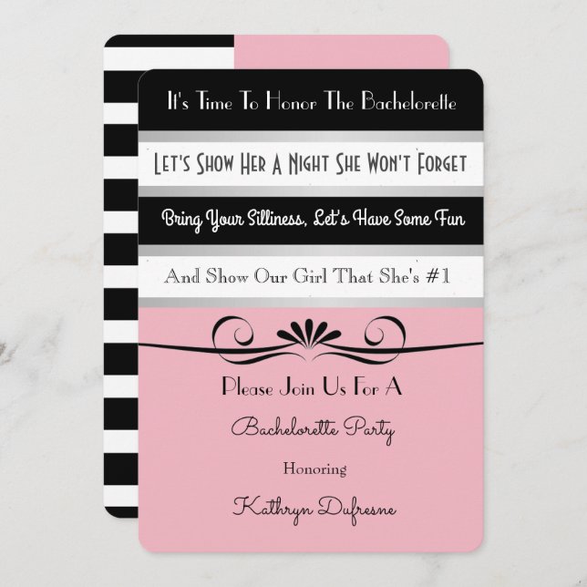 "Bachelorette Poem" Pretty Party Invitation (Front/Back)