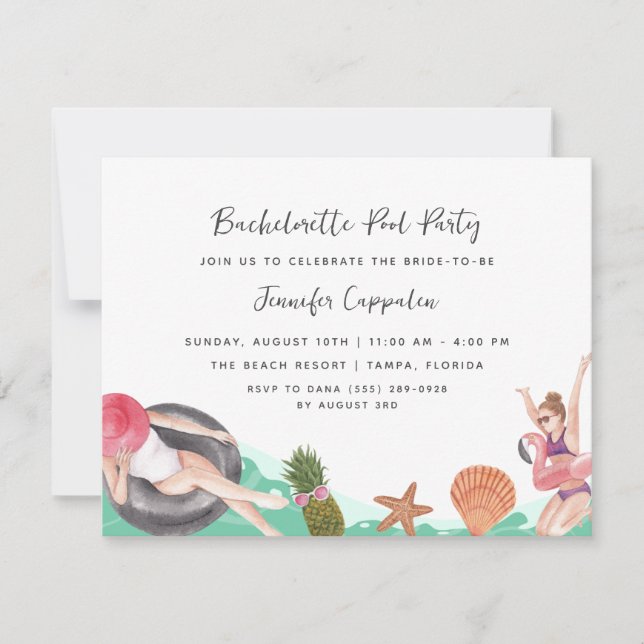 Bachelorette Pool Party  Invitation (Front)
