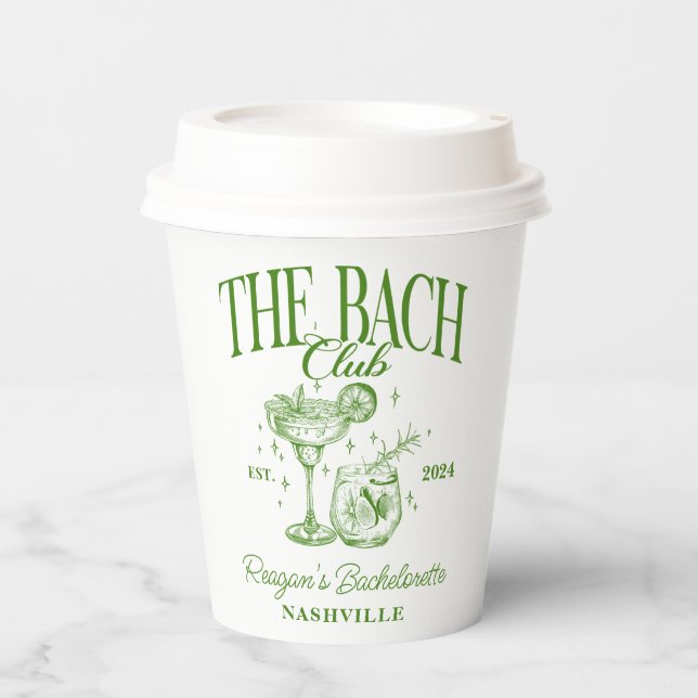 Bachelorette Retro Cocktail Green Custom Paper Cups (Front)