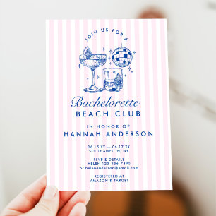 Bachelorette Retro Disco Cocktail Blue Weekend Invitation