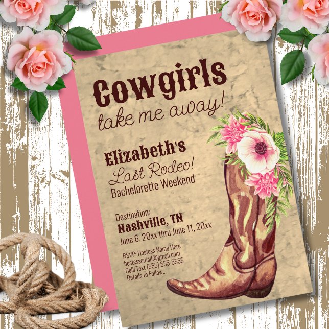 Bachelorette Rustic Pink Cowgirl Theme Destination Invitation (Creator Uploaded)