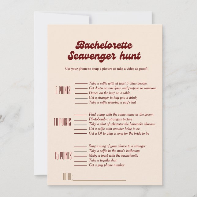 Bachelorette scavenger hunt game,bachelorette game invitation (Front)