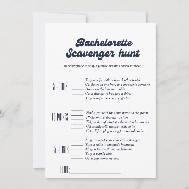 Bachelorette scavenger hunt game,bachelorette game invitation (Front)