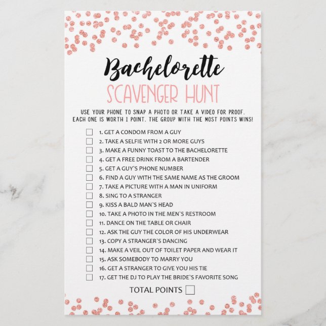Bachelorette Scavenger Hunt Hen Party game (Front)