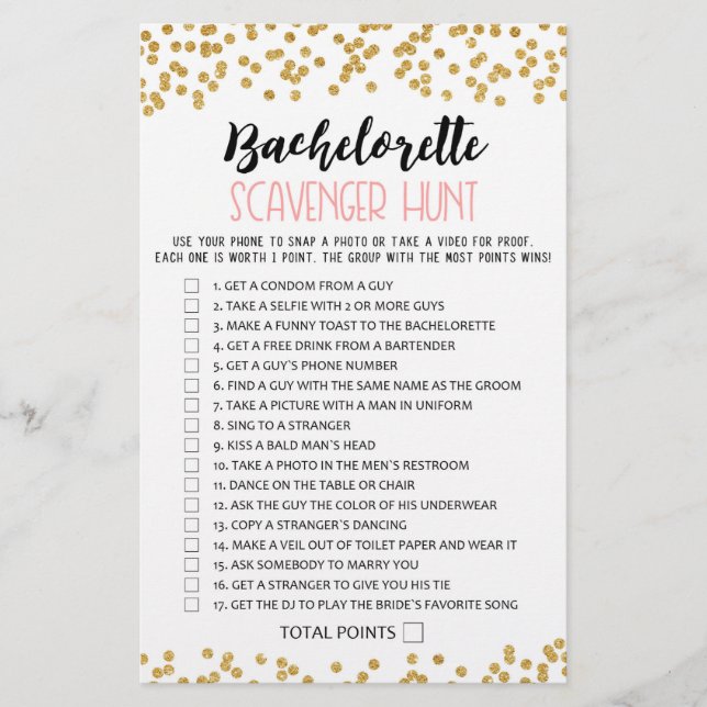 Bachelorette Scavenger Hunt Hen Party game (Front)