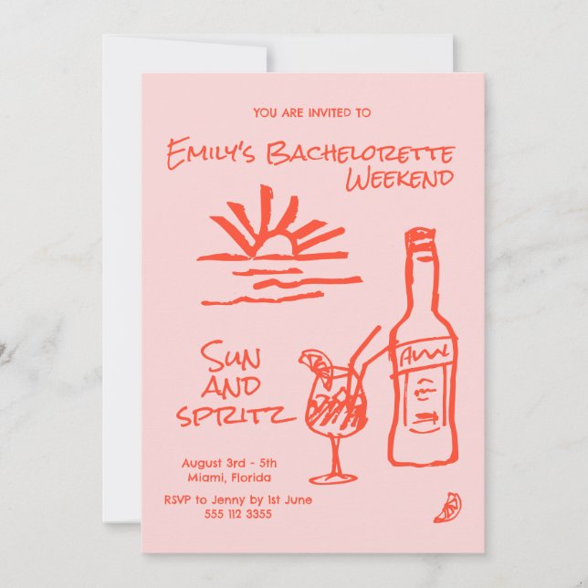 Bachelorette Sun and Spritz Invitation (Front)