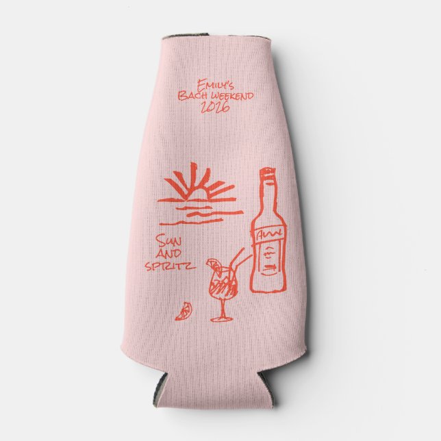Bachelorette Sun and Spritz Invitation Bottle Cooler (Front)