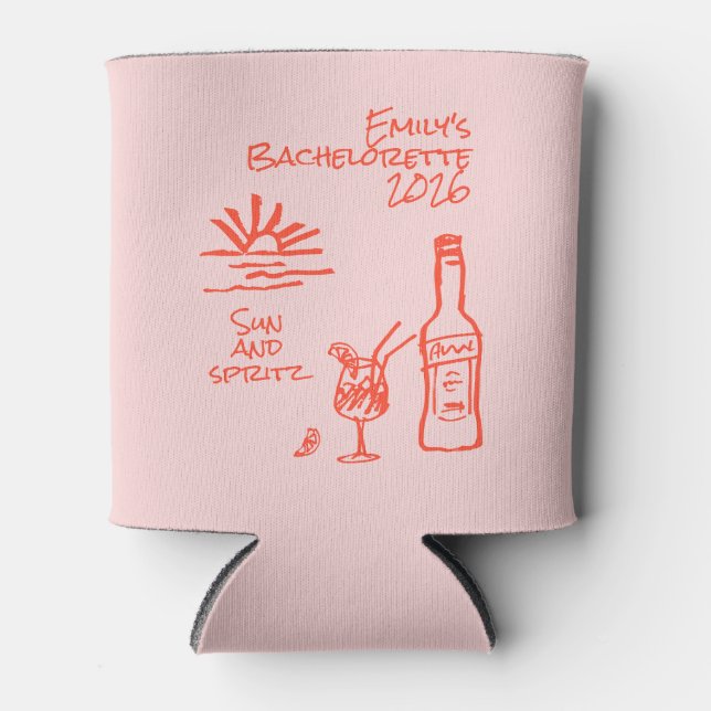 Bachelorette Sun and Spritz Invitation Can Cooler (Front)