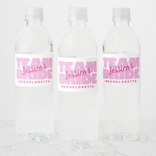 Bachelorette Team Bride Wedding Cool Pink Retro Water Bottle Label (Bottles)