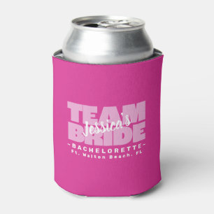 Bachelorette Team Bride Wedding Cool Retro Pink Can Cooler