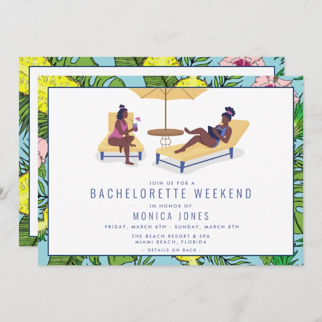 Bachelorette Tropical Beach Weekend Trip Invitation (Front/Back)