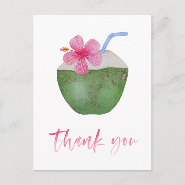 Bachelorette Tropical Coconut Thank You Postcard (Front)