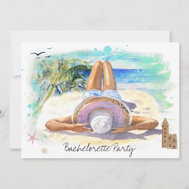 *~* Bachelorette Tropical Exotic  QR Beach Party  Invitation (Front)