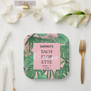 Bachelorette Tropical Pink Exotic Palm  Paper Plate