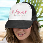 Bachelorette Weekend Beach Pink Bridesmaid Trucker Hat<br><div class="desc">Bachelorette Weekend Pink Beach Shell Bridesmaid Trucker Hat. A cool watercolor coastal, nautical or beach theme with shades of pink and teal, setting the vibe for a beach escape with the bride and her besties. From trips to Florida, The Hamptons, California, or even something more international like Mexico, Hawaii or...</div>