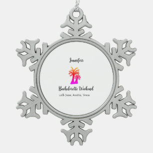 Bachelorette weekend coconut tree club add name  snowflake pewter christmas ornament