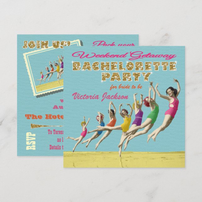 Bachelorette Weekend Getaway Party Invitations (Front/Back)