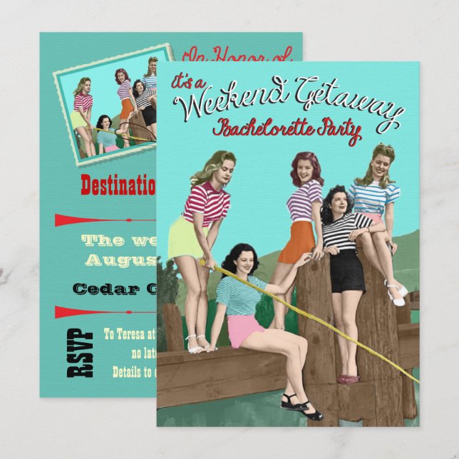 Bachelorette Weekend Getaway Party Invitations (Devant / Derrière)