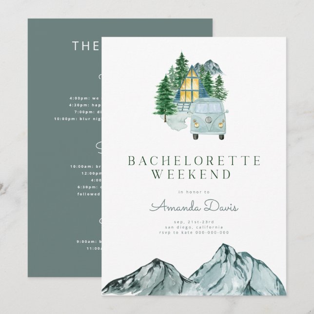 Bachelorette Weekend in Woods Mountain Camping Invitation (Front/Back)