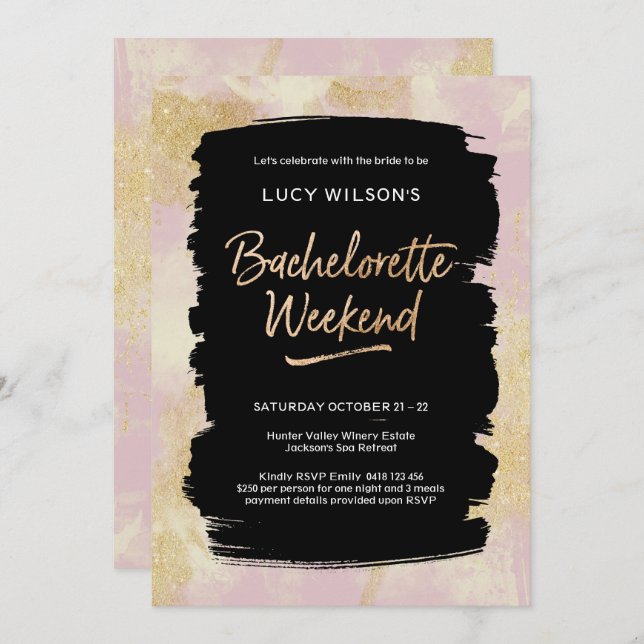 Bachelorette Weekend Invitation Pink Gold Glitter (Front/Back)