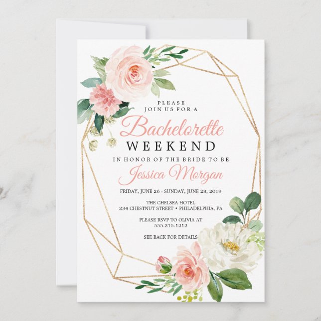 Bachelorette Weekend Itinerary Airy Blush Invitation (Front)