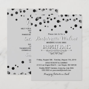 Bachelorette Weekend Itinerary Black Silver Grey Invitation