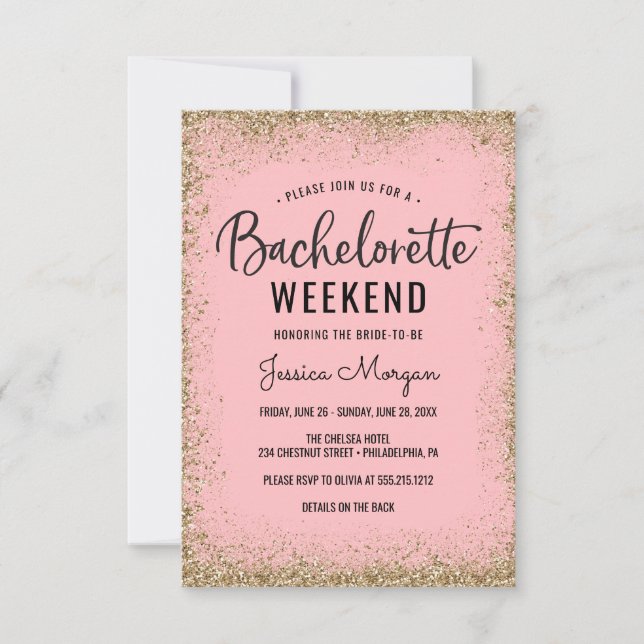 Bachelorette Weekend Itinerary Blush Gold Frame Invitation (Front)
