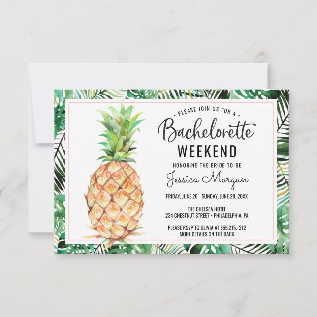 Bachelorette Weekend Itinerary Pineapple Tropical Invitation (Front)