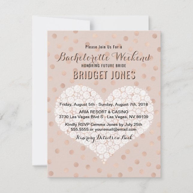 Bachelorette Weekend Itinerary Rose Gold Confetti Invitation (Front)