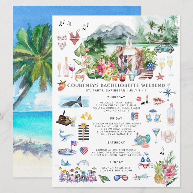 Bachelorette Weekend Itinerary | Saint Barthélemy Invitation (Front/Back)