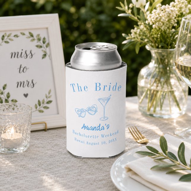 Bachelorette Weekend Party Bride Beach Blue Can Cooler (Creator Uploaded)