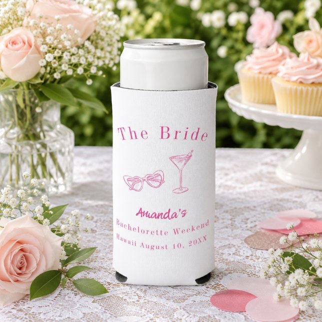Bachelorette Weekend Party Bride Beach Pink Seltzer Can Cooler (Creator Uploaded)