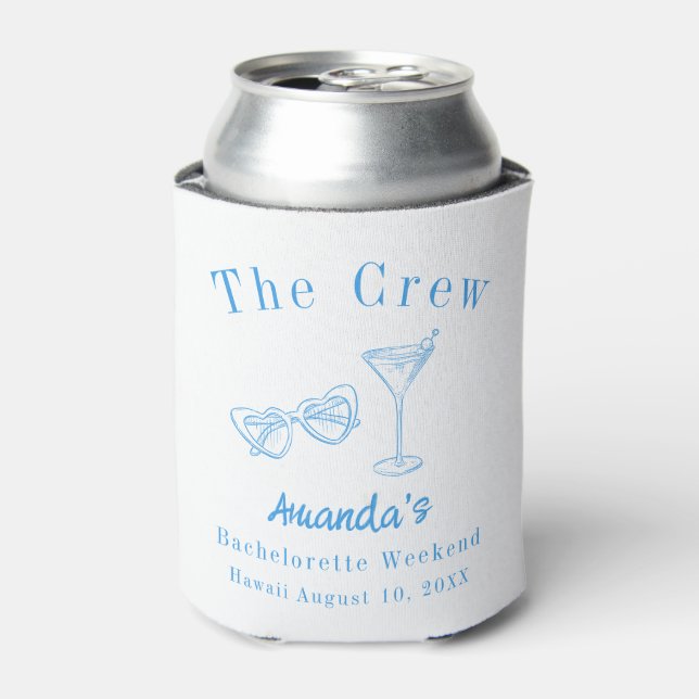 Bachelorette Weekend Party Crew Beach Blue Can Cooler (Can Front)