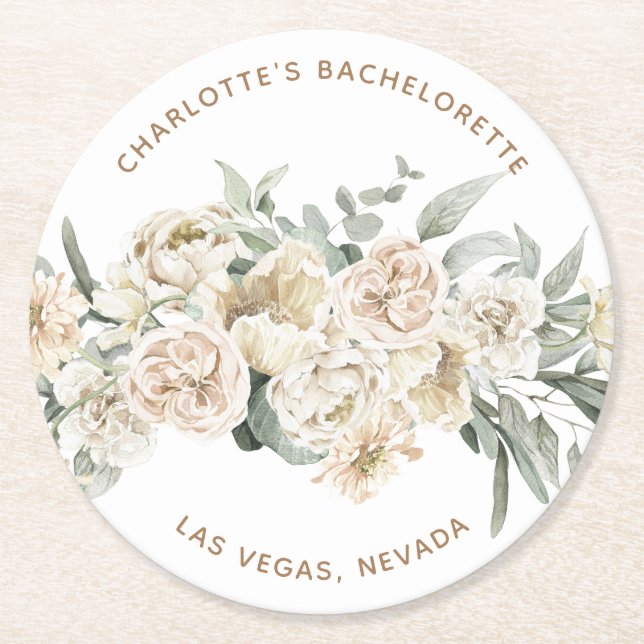 Bachelorette Weekend Party Favour Personalised Gif Round Paper Coaster (Front)