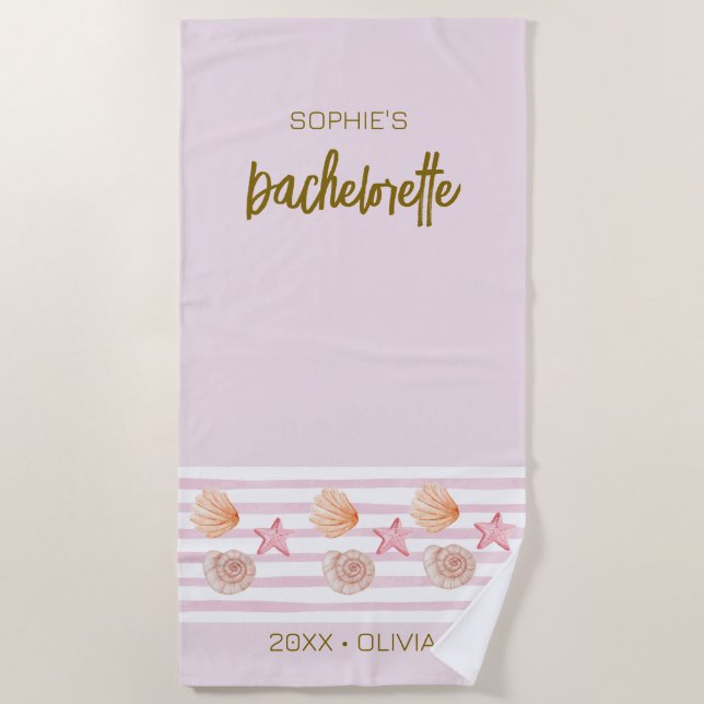 Bachelorette weekend pink tropical personalized beach towel (Front)