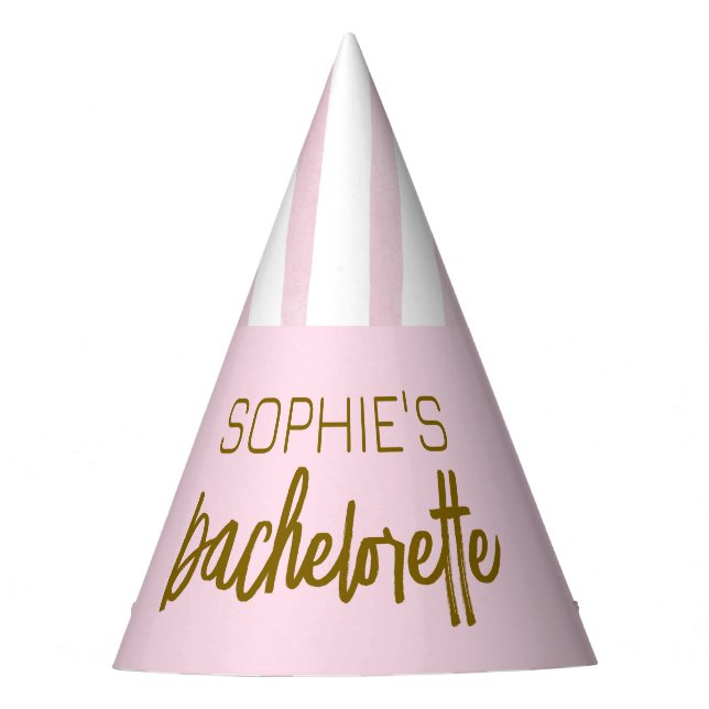 Bachelorette weekend pink tropical personalized party hat (Front)