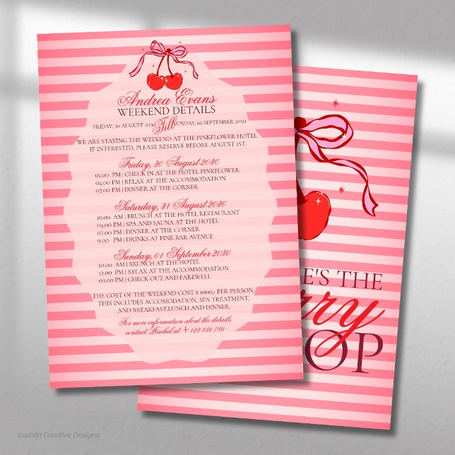 Bachelorette Weekend She’s The Cherry On Top Invitation (Creator Uploaded)