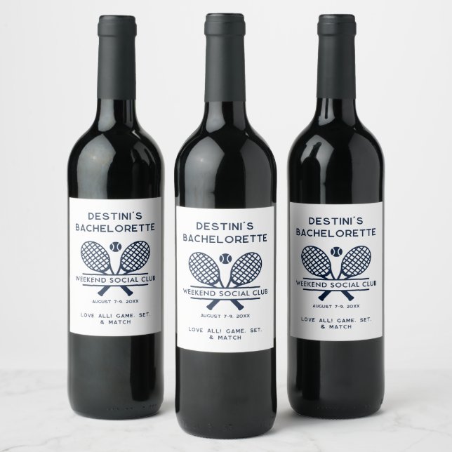 Bachelorette Weekend Tennis Club Custom Wine Label (Bottles)