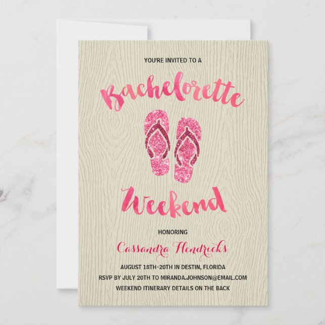Bachelorette Weekend with Pink Faux Glitter Invitation (Front)