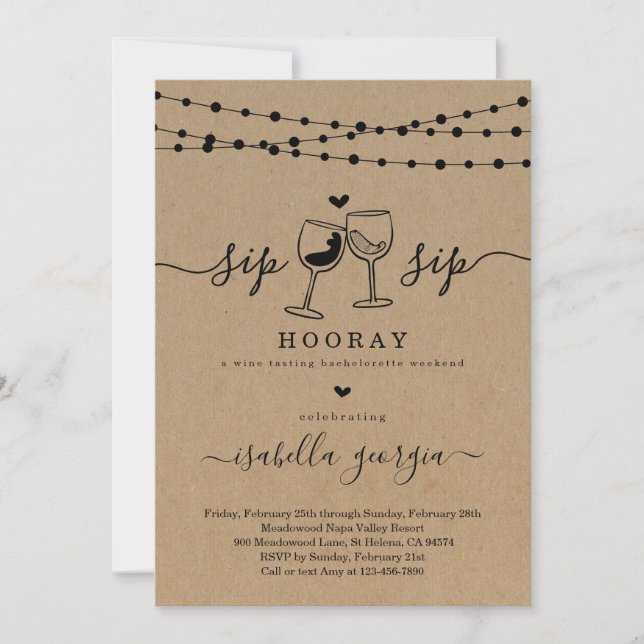 Bachelorette Wine Tasting Weekend Itinerary Invitation (Front)