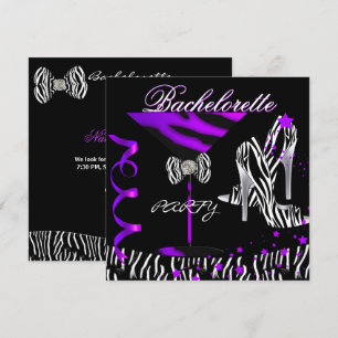 Bachelorette Zebra Purple Cocktail Invitation