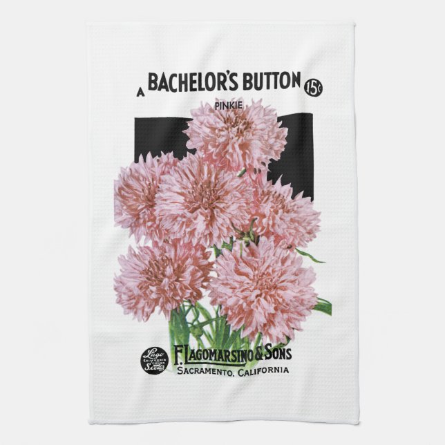 Bachelor's Buttons Seed Packet Label Kitchen Towel (Vertical)
