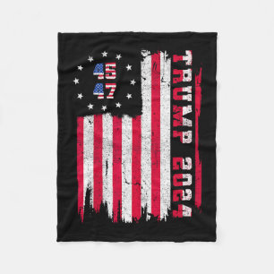 Back) 45 47 Trump 2024 American Flag  Fleece Blanket