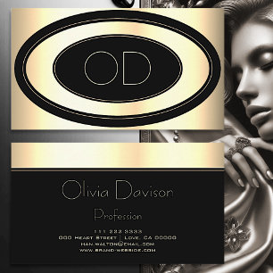 Back and Gold Circles Elegant Monogram Consultant Business Card