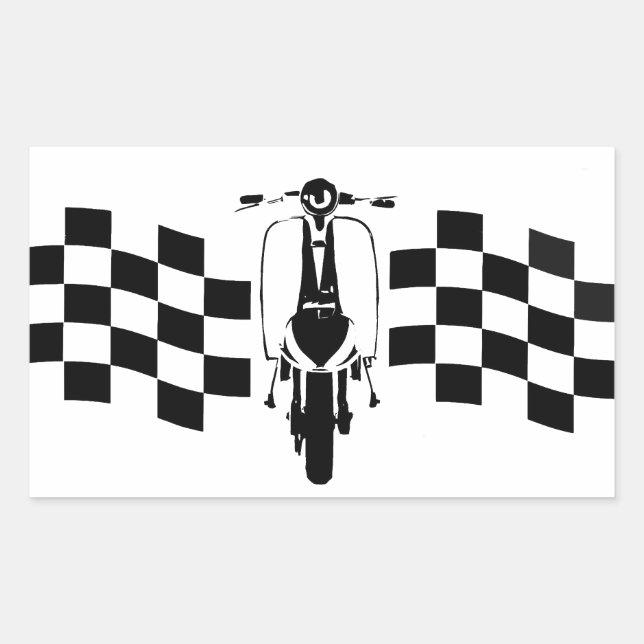Back and white check  scooter Recatangle Stickers (Front)
