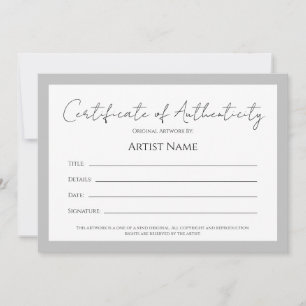 Back Art Photo Certificate of Authenticity Holiday Card