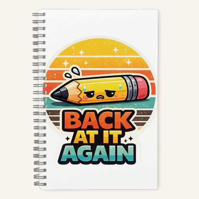 Back At It Again Funny Pencil School Design Notebook (Front)